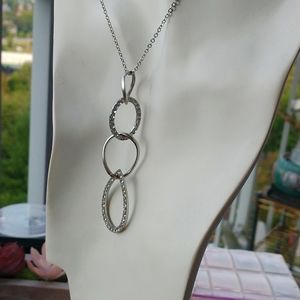 Vintage Loops Rhinestones Costume Jewelry Necklace Silver-toned Marcasite Style